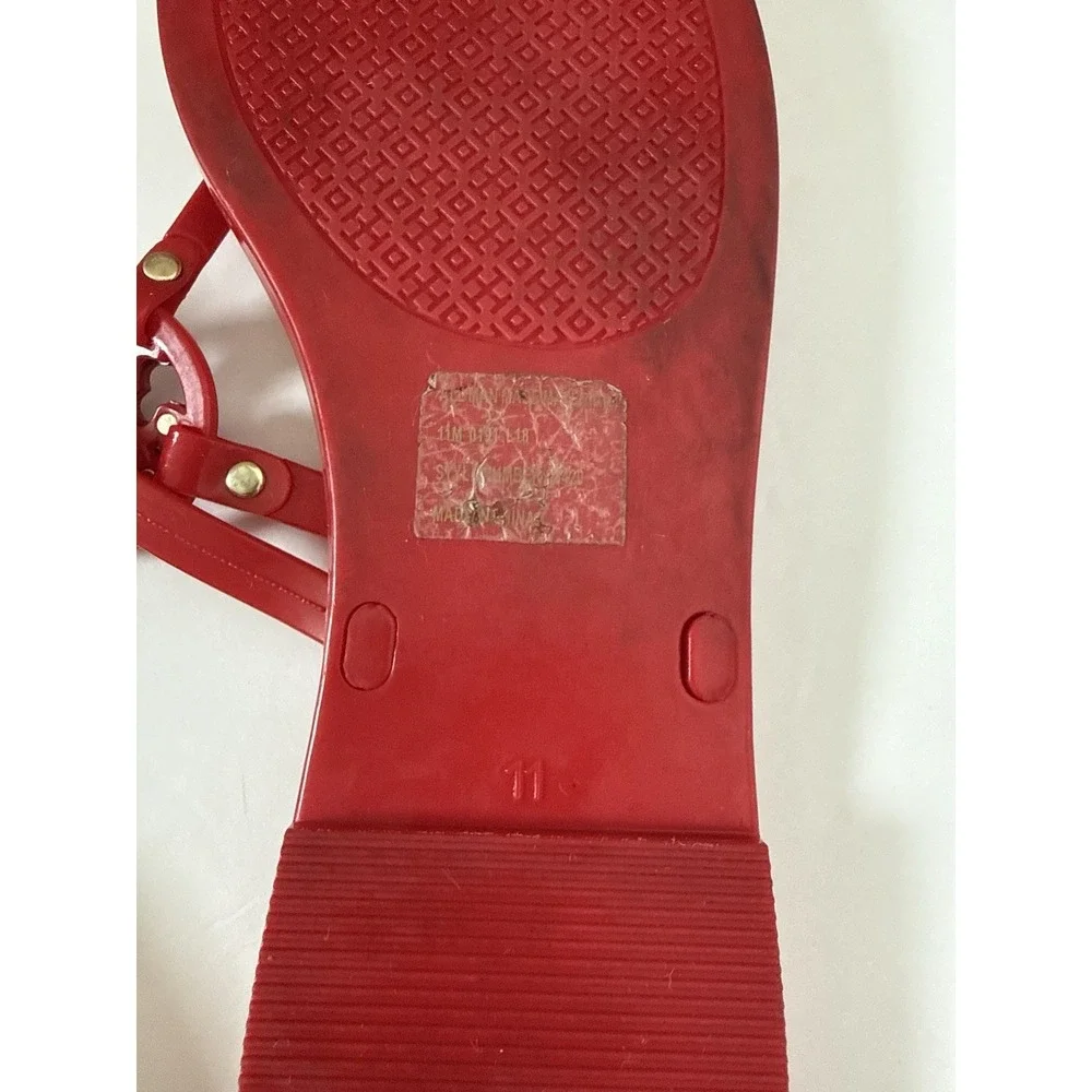 Tory Burch Women's Mini Miller Jelly Thong Sandals Flip Flops Size 11 Red Logo - Picture 6 of 7